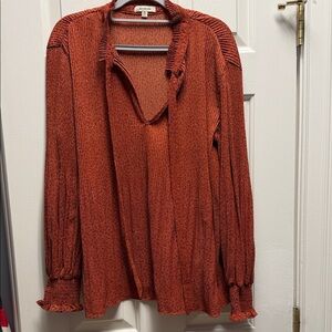 White House Black Market Rust Metallic V-Neck Tie Blouse